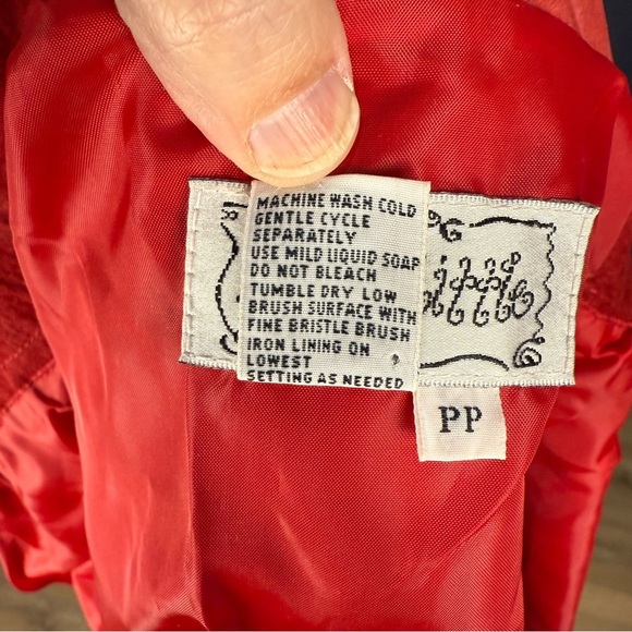 Vintage 90s Live a Little Red Leather Suede Jacket, Size PP (XS) - Picture 10 of 10